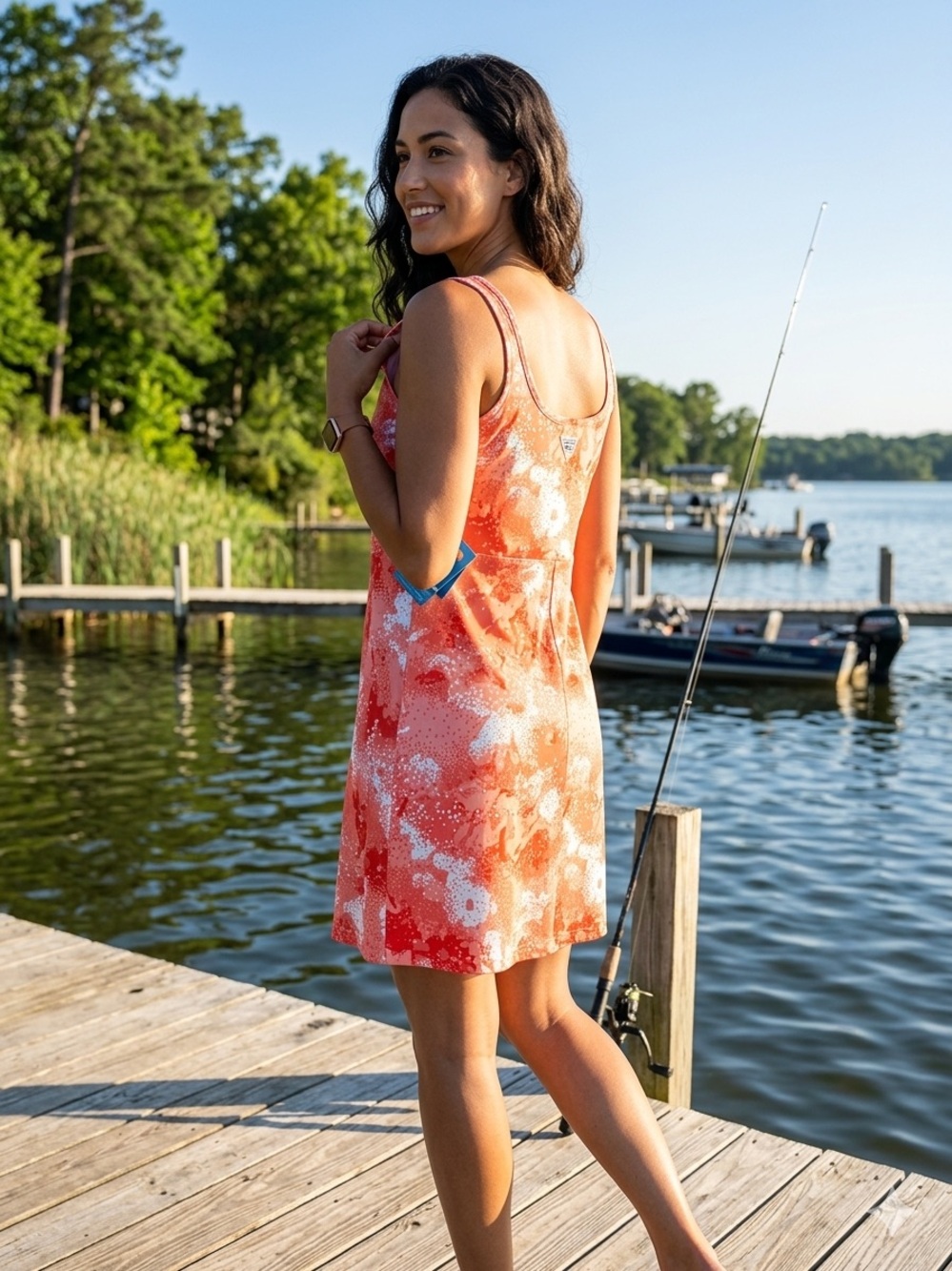 Columbia Coral and White Scoop-Neck Midi Dress - Picture 2 of 3